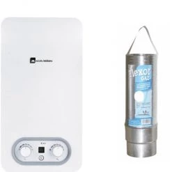 Pack Chauffe-eau Gaz Instantané, ELM LEBLANC, Ondea Hydropower, 10 L/min GAZ NATUREL ( De Ville ) Bas Nox + Gaine Flexor Cheminée