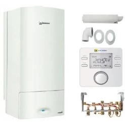 Chaudière Murale Gaz ELM LEBLANC Megalis Condens GVAC 25-1M 24 Kw COMPLETE ( Dosseret + Ventouse + Thermostat CR100 )